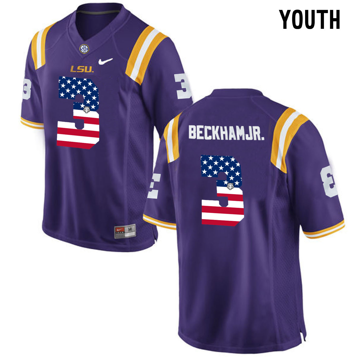 US Flag Fashion  Youth LSU Tigers Odell Beckham Jr. #3 College Football Limited Jersey  Purple->youth ncaa jersey->Youth Jersey